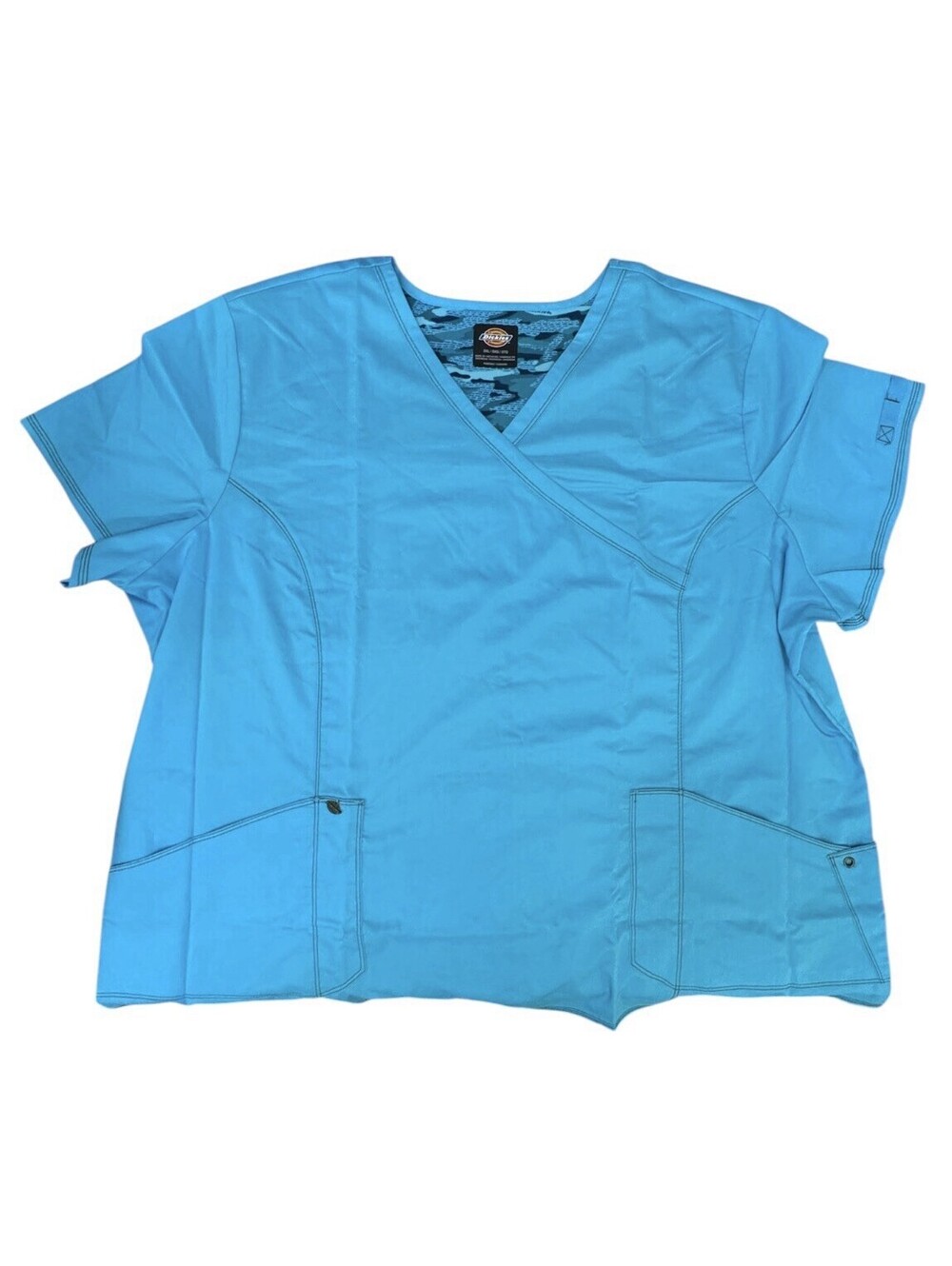 (RF) Dickies Essence Scrub Top Womens 5XL Blue V-Neck Wrap Pocket Uniform 81615